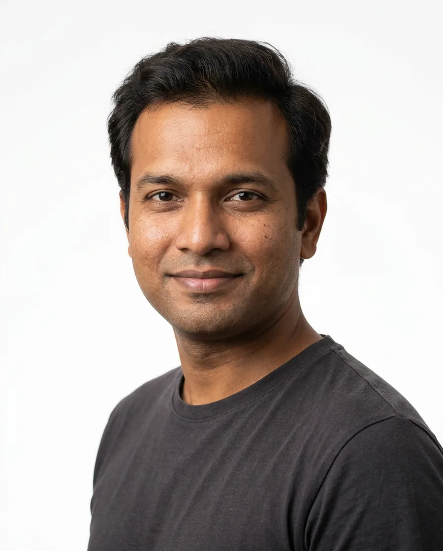 Portrait of a man in his thirties wearing a custom hair system